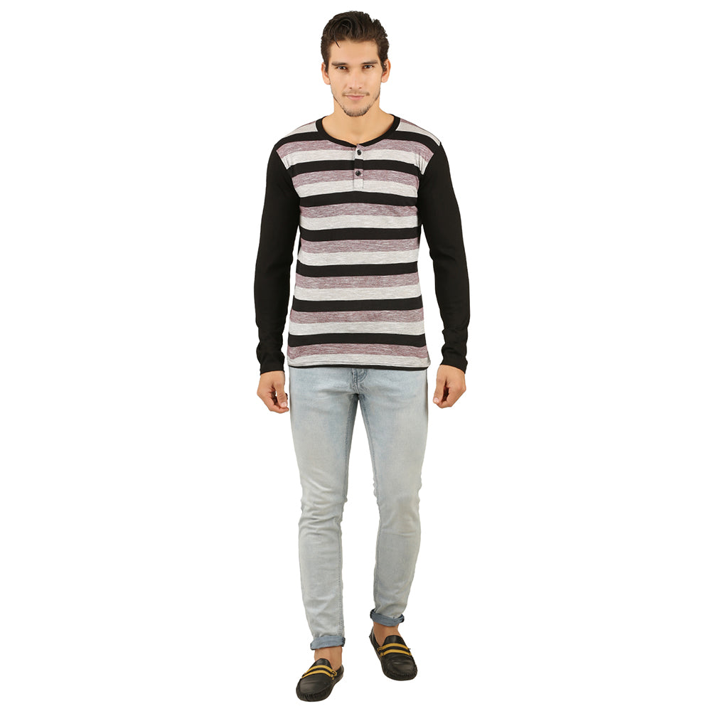 LOOPER Striped LG 51 Full Sleeves 4 Four Squares Mens T Shirts, Round Neck