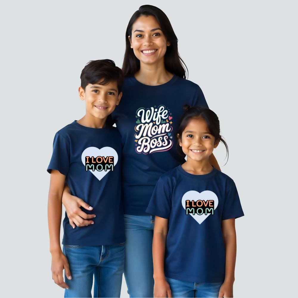 Wife Mom Boss - I love Mom Matching Mom and Kids Tees