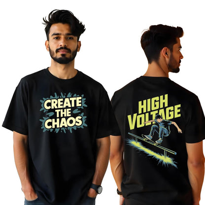 Create the Chaos - High Voltage Oversized Men Black Tshirt