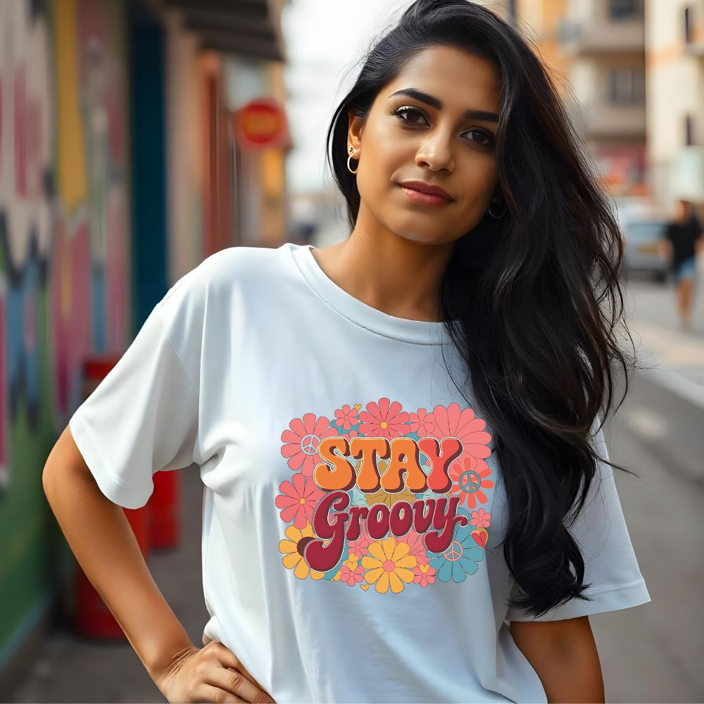 Stay Groovy - Retro Chic White Oversized Tshirt