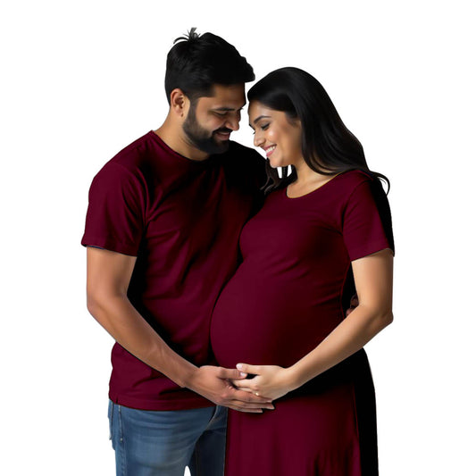 Plain Maternity Men-Tshirt and Women Tshirt Dress Couple Combo for  Photoshoots