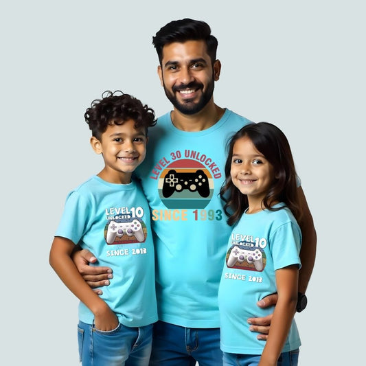 Gamer's Level Unlocked - Father & Kids Matching Funny Combo Tees