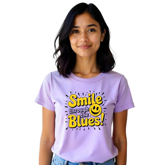 Smile through the Blues -Positive Vibes Women Casual Tees