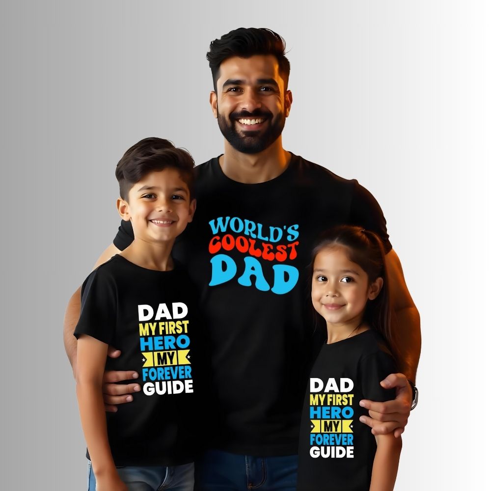 Daddy is my Hero & Forever Guide - Matching Dad and Kids T shirts