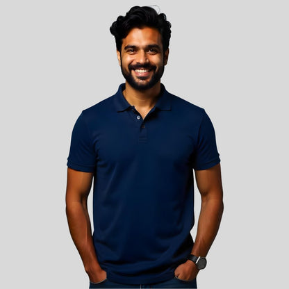 Plain Collar t shirt For Men - NavyBlue