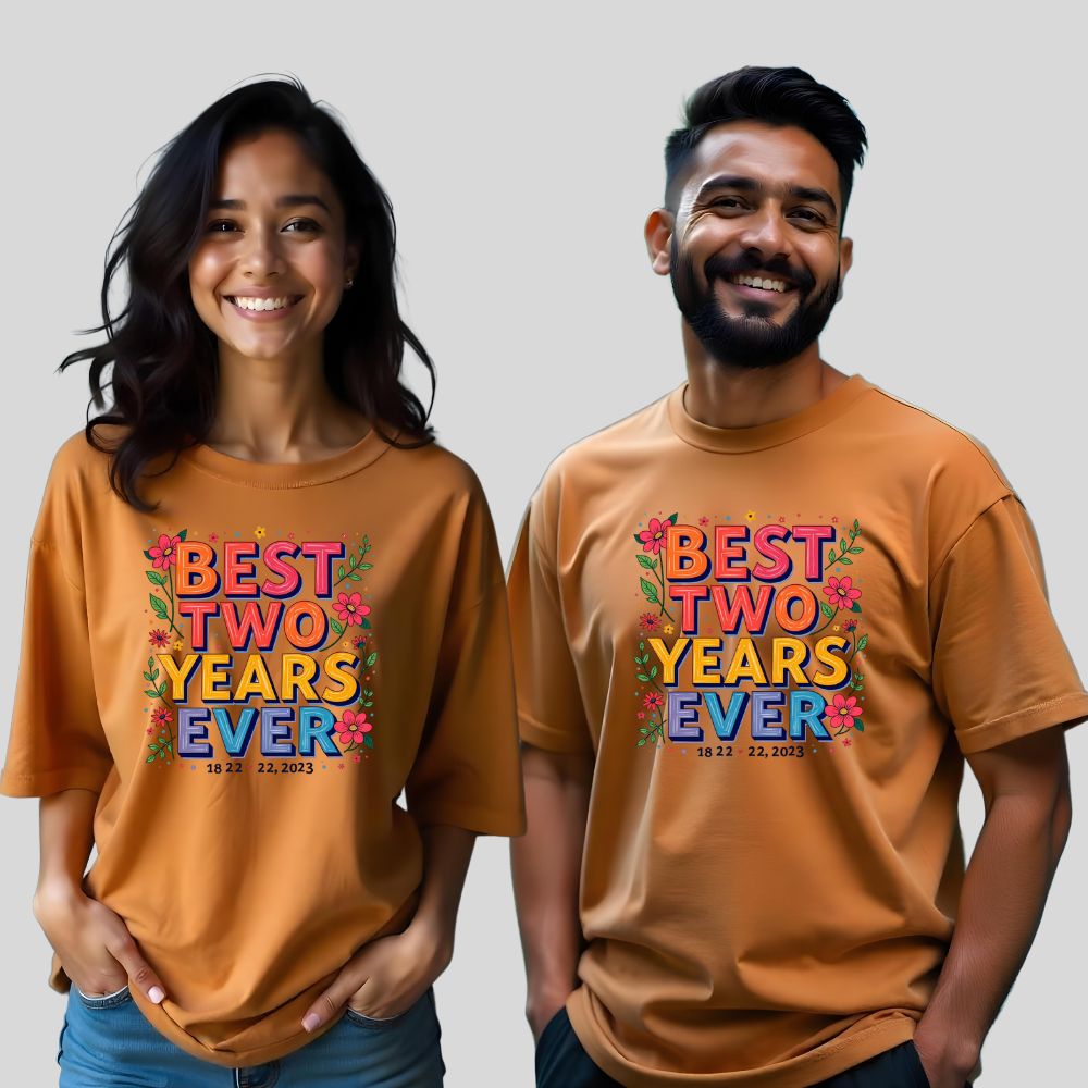 Best Two Years Ever - Cherished Over-sized Custom  Couple Tees