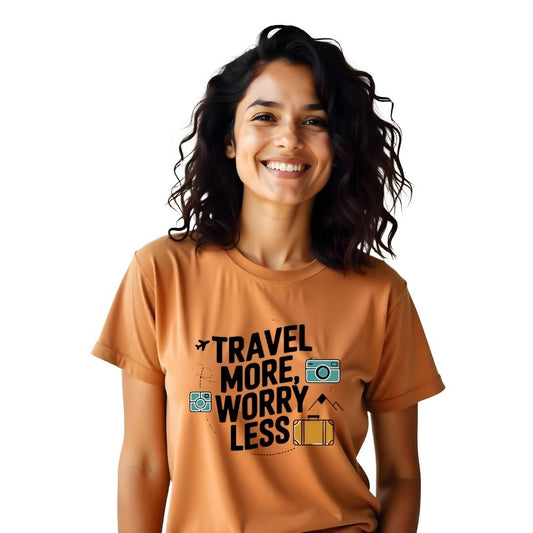 Travel More Worry Less - Free Spirited  Women Casual Printed Tees