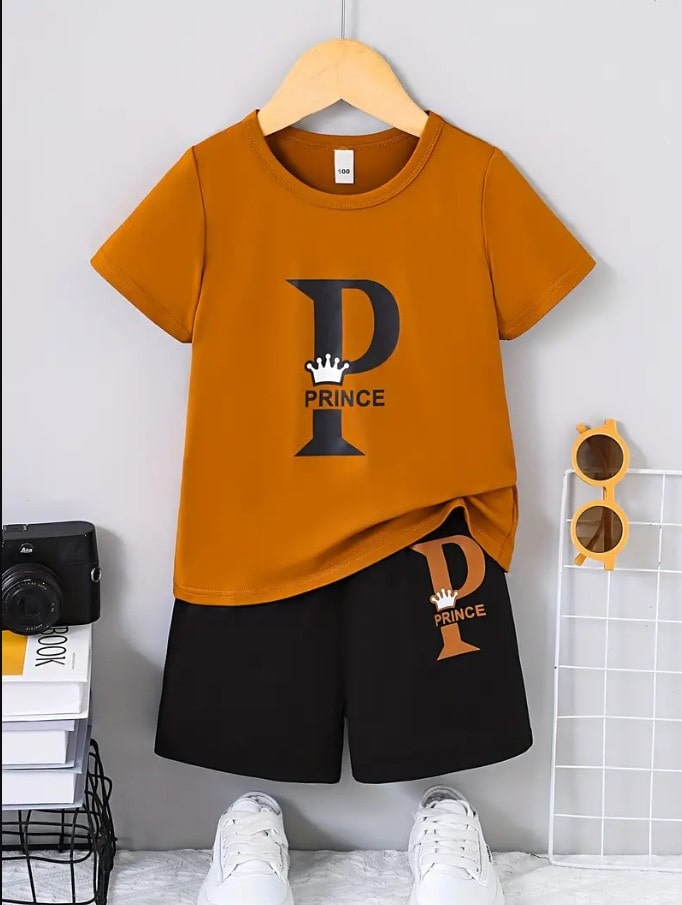 Prince design printed kids shorts tshirt set