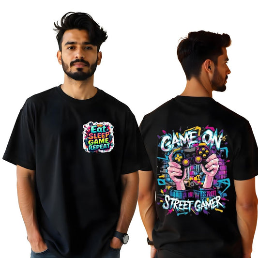 Game ON: Eat Sleep Game Repeat - Ultimate Oversized Black T-shirts for Men