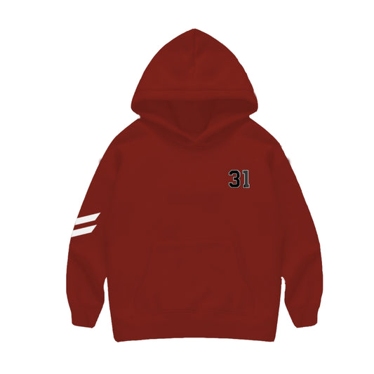 Stripe Sleeve Printed Maroon Hoodie