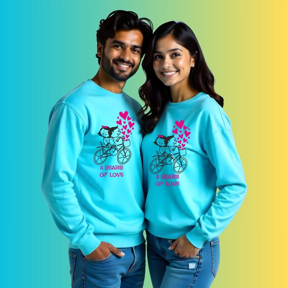 3 Years of Love Cute Couple Customised Sweatshirts