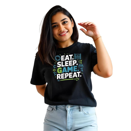 Game On : Eat Sleep Game Repeat -  Gamer Women's Printed Tees