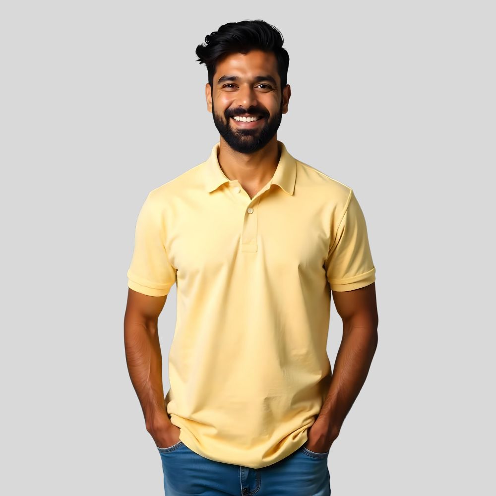 Plain Collar t shirt For Men - Yellow