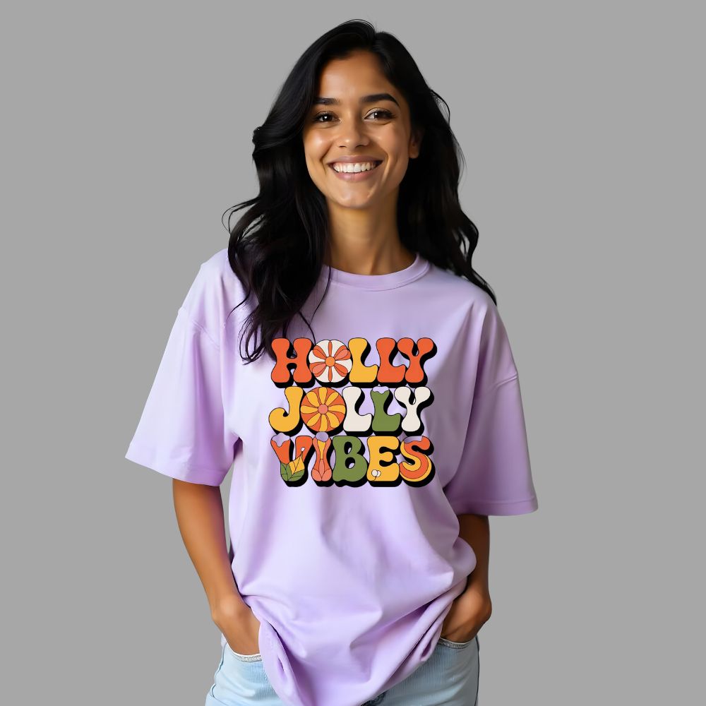 Holly Jolly Vibes - Festive Over-sized Women Tees