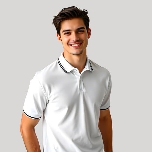 Double Tipped Collar Tshirts Men White