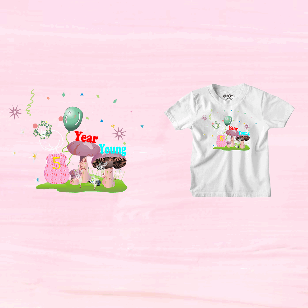 5th Birthday Mushroom Theme Kids T-shirt