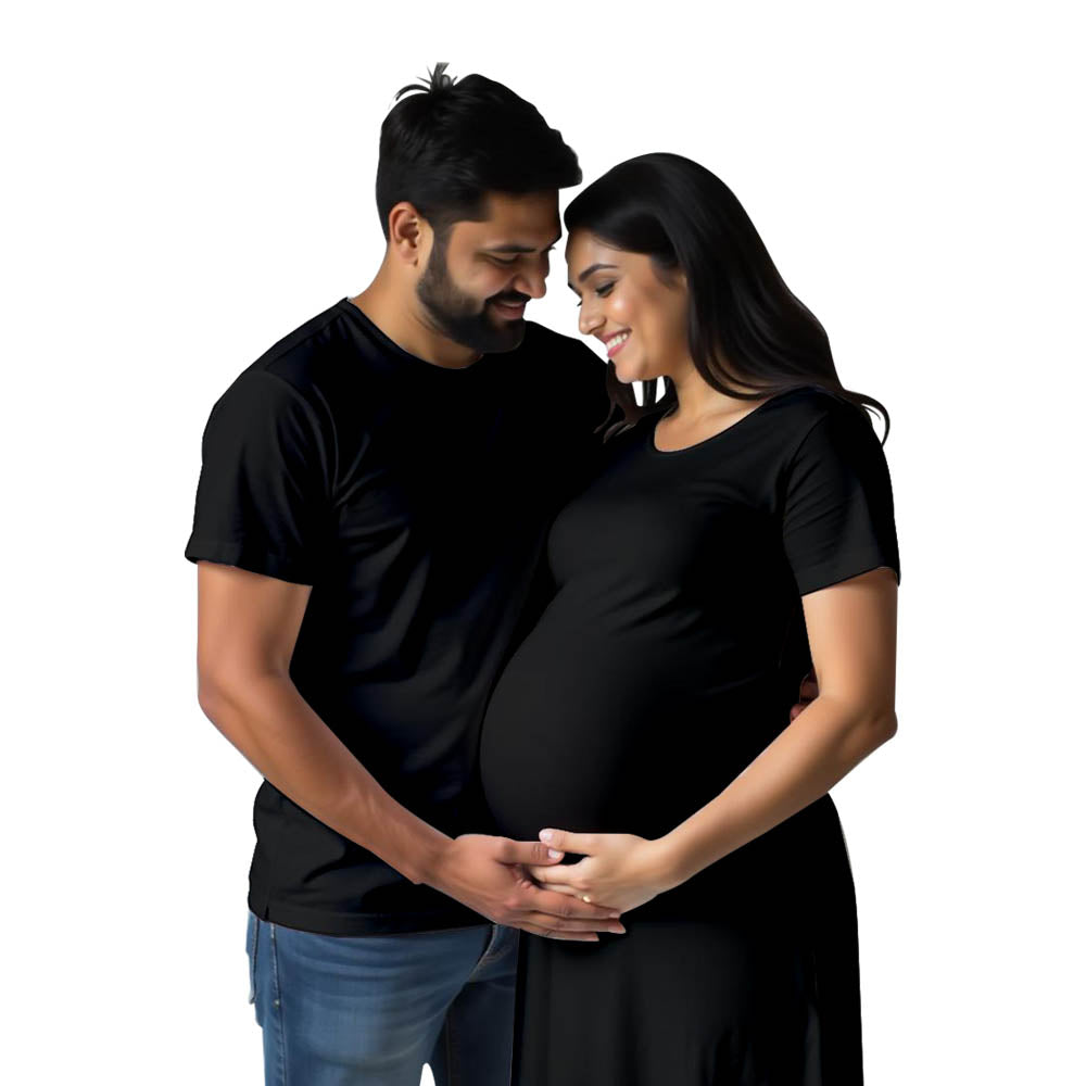 Plain Maternity Men-Tshirt and Women Tshirt Dress Couple Combo for  Photoshoots