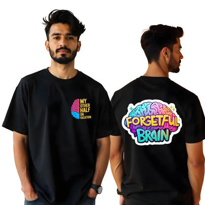 Forgetful Brain - Half Brain On Vacation Oversized Black T-shirts for Men