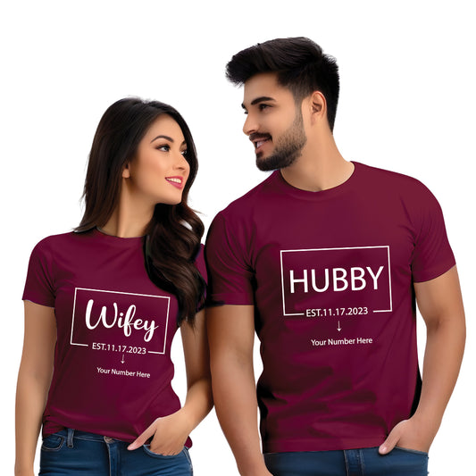 Hubby & Wifey Half Sleeve Printed Couple T-shirt