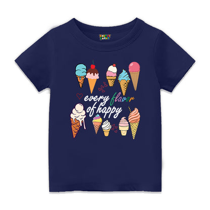 jopo  Kids every flavor of happy  round neck half sleeve printed dress best outfit for outdoor photoshoot Custom image navy