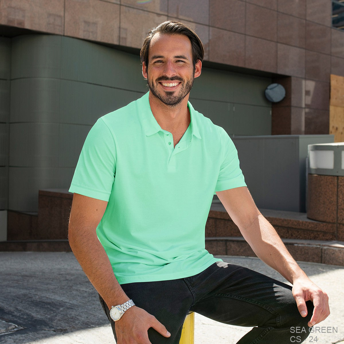   Plain Collar T Shirt for   Man Sea Green
