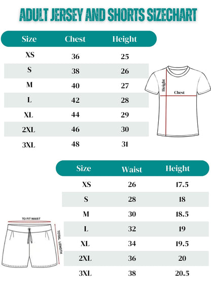 adult jersey and shorts set sizechart