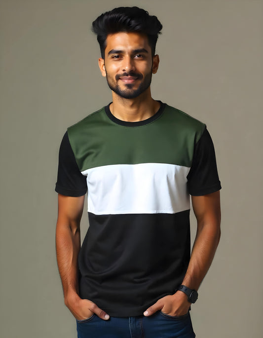 Trending Tri-Color Block Stylish Men Tshirt Soft Comfort Cotton Tshirt