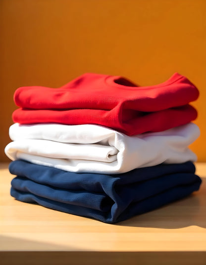 Red-White-NavyBlue Plain Tshirts 3pc Combo Pack