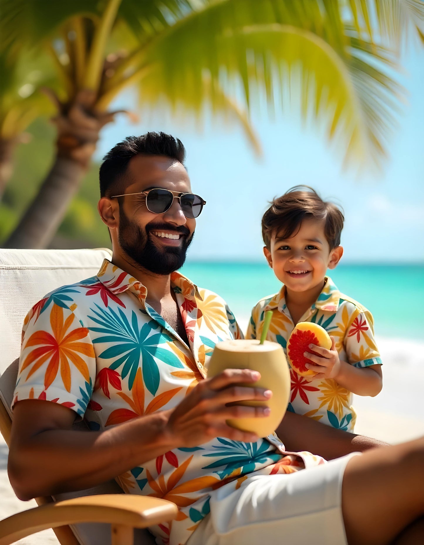 Tropical Floral Twinning Dad and Son Shirts