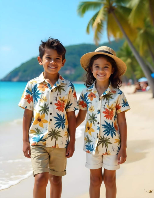 Tropical Floral design Sibling Shirts for Brother & Sister