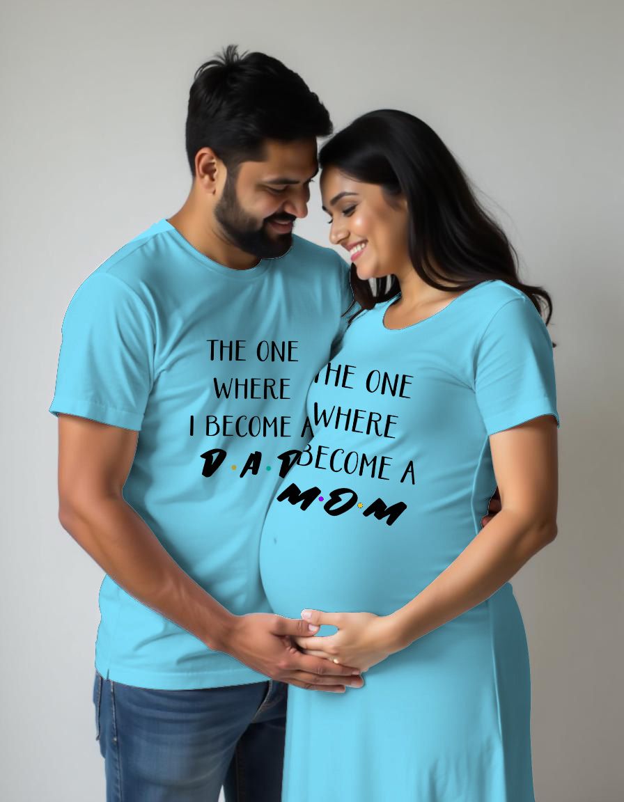 Mom Dad Pregnancy Announcement Maternity Couple Dress for Women and Tshirt for Men