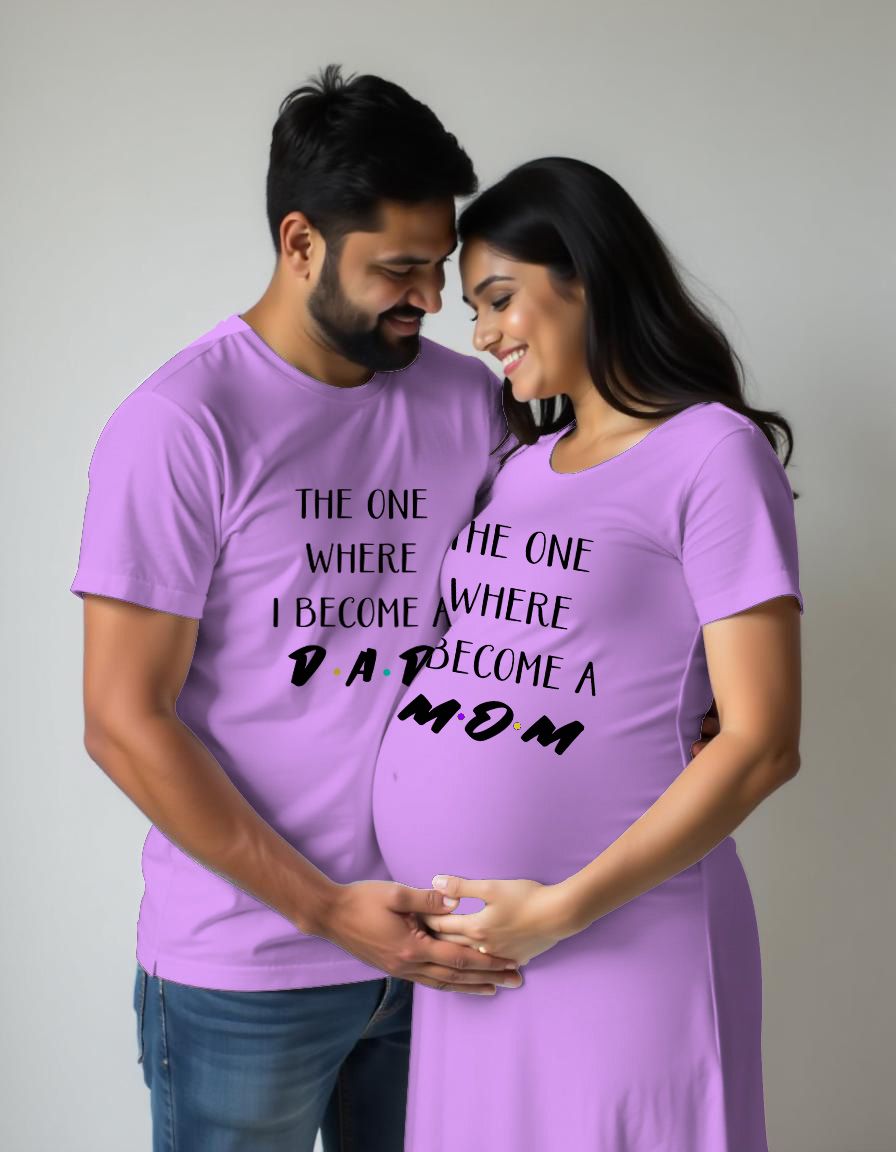 Mom Dad Pregnancy Announcement Maternity Couple Dress for Women and Tshirt for Men