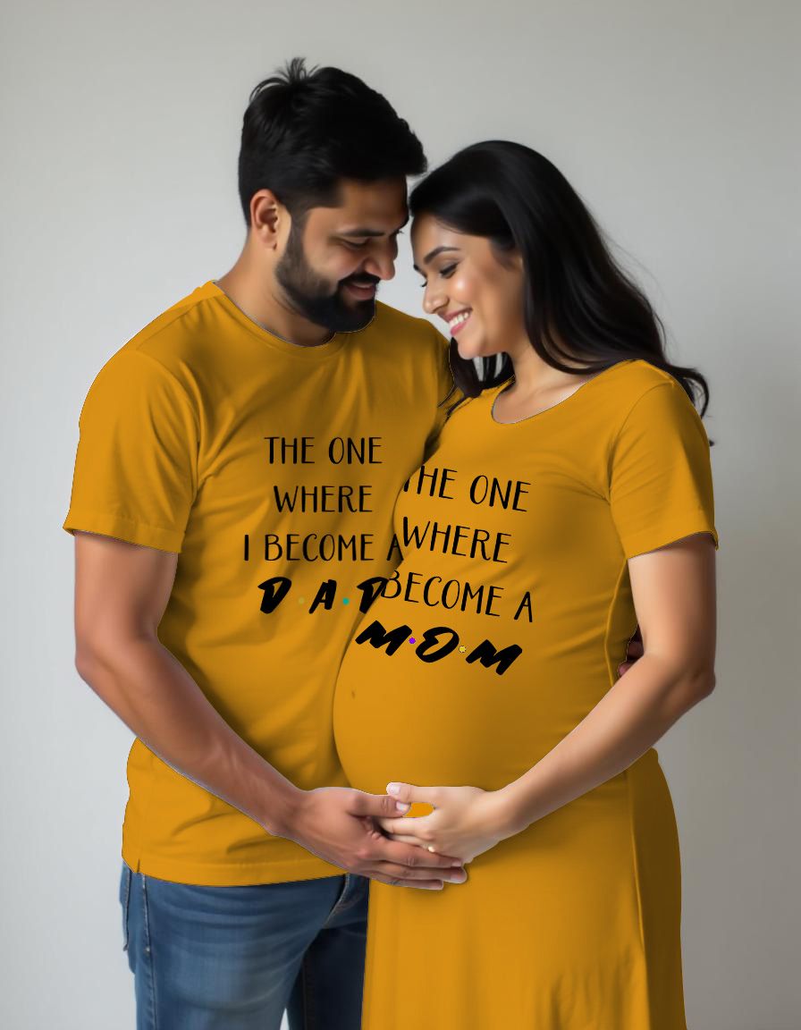 Mom Dad Pregnancy Announcement Maternity Couple Dress for Women and Tshirt for Men