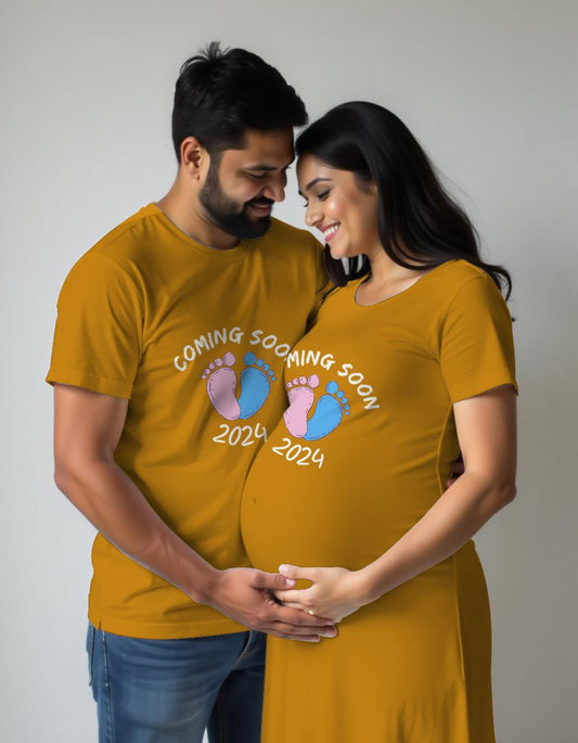 Coming Soon 2025 Customised Year Maternity Couple Tshirt and Dress