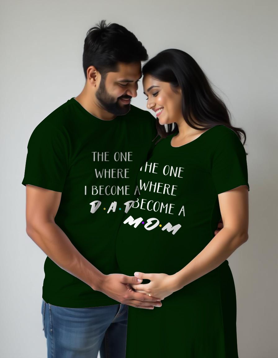 Mom Dad Pregnancy Announcement Maternity Couple Dress for Women and Tshirt for Men