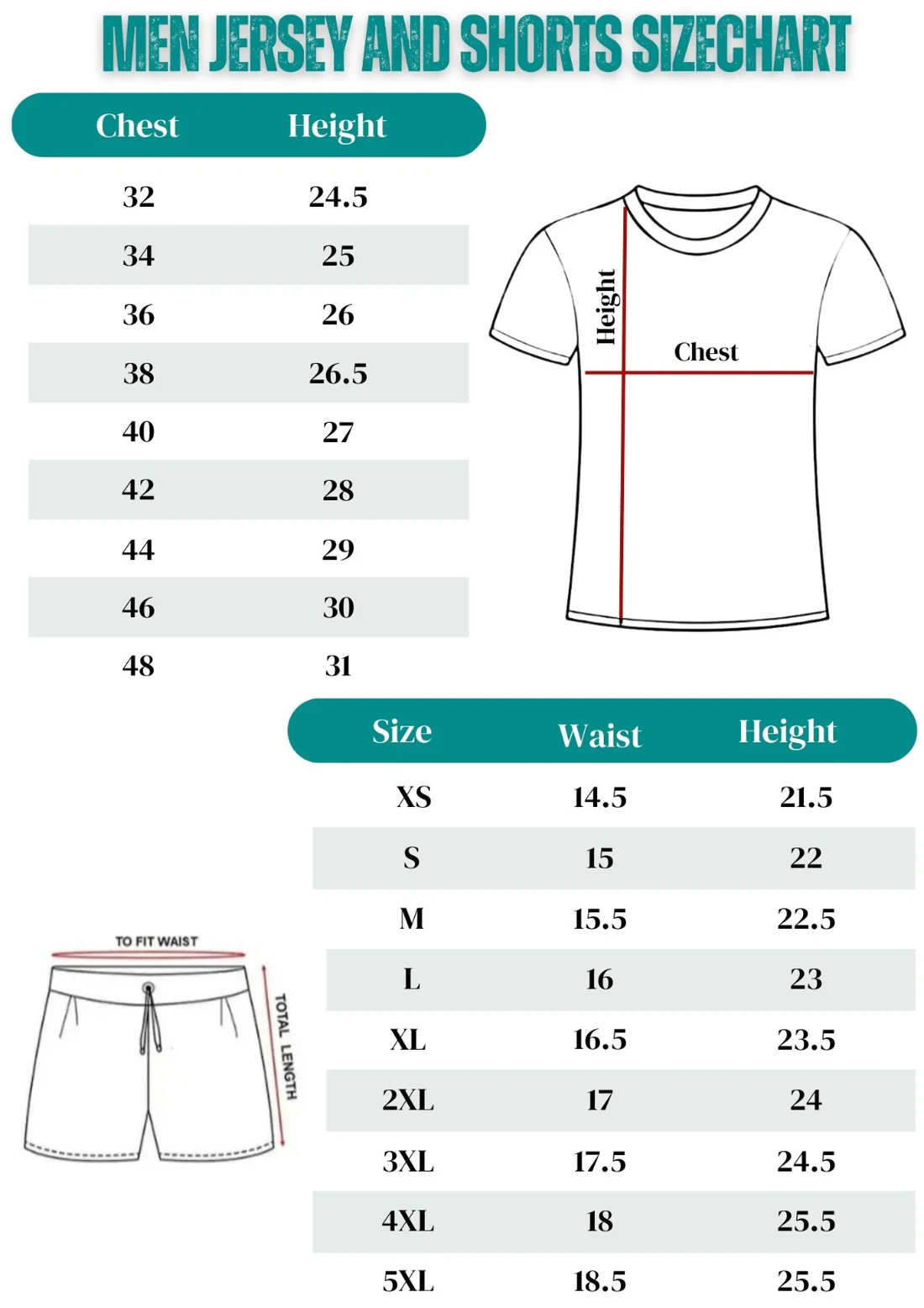 men jersey shorts sizechart