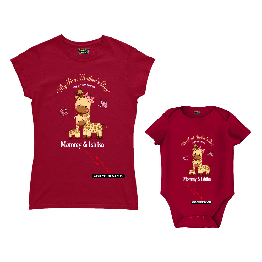 First Mother’s Day customised Mom T Shirt and Romper For Maroon