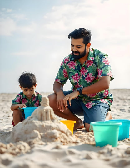 Tropical Green Twinning Dad and Son Shirts