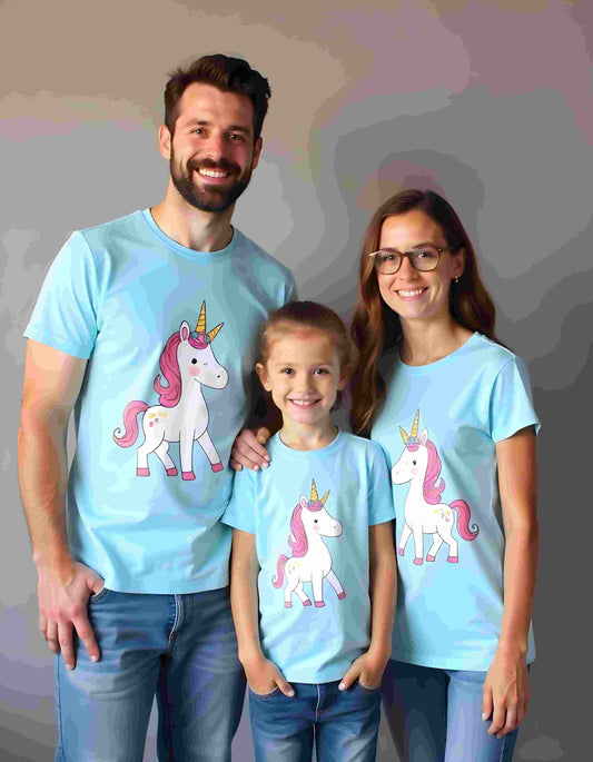 unicorn family tshirt set aquablue