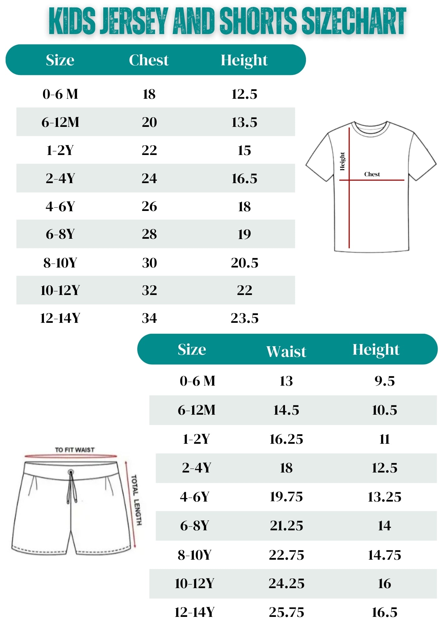 kids jersey size chart