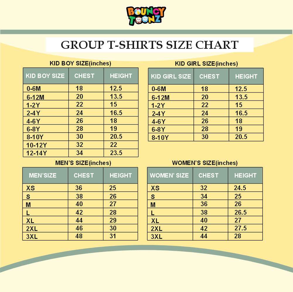 group tshirt size chart