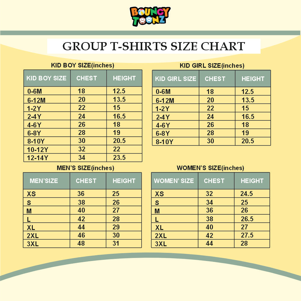 group tshirt size chart