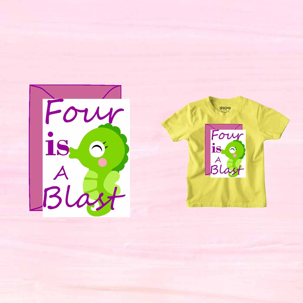 Seahorse designed 4rd Birthday Theme Kids T-shirt