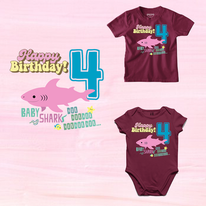 Shark Designed 4th Birthday kids T-shirt/Romper