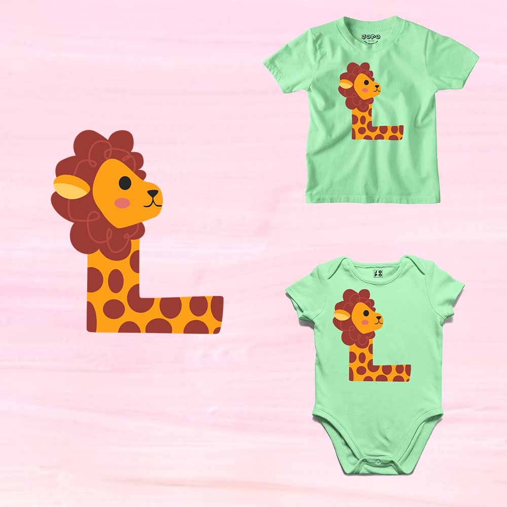 Kid's Alphabet L lion design Multicolor T-shirt/Romper