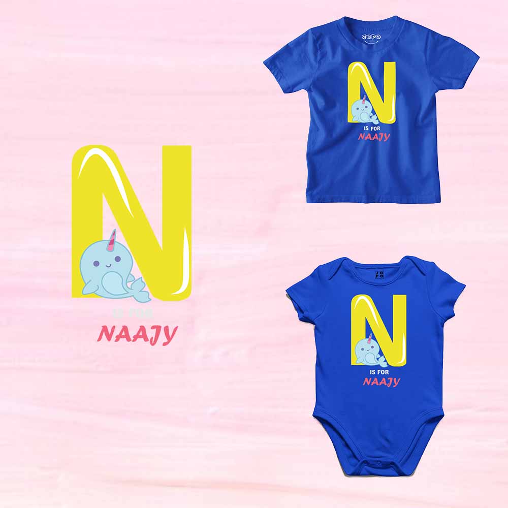 Kid's Alphabet 'N for Naajy' name Multicolor T-shirt/Romper