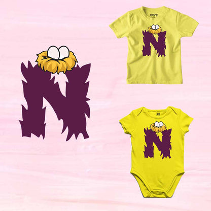 Kid's Alphabet N Nest Design Multicolor T-shirt/Romper