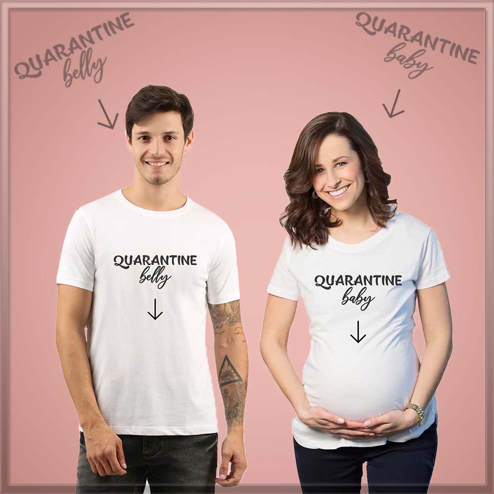 Quarantine Belly Baby Maternity Couple Tshirts