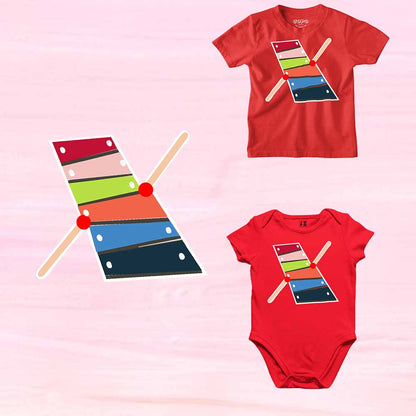 Kid's Alphabet X Xylophone Design Multicolor T-shirt/Romper