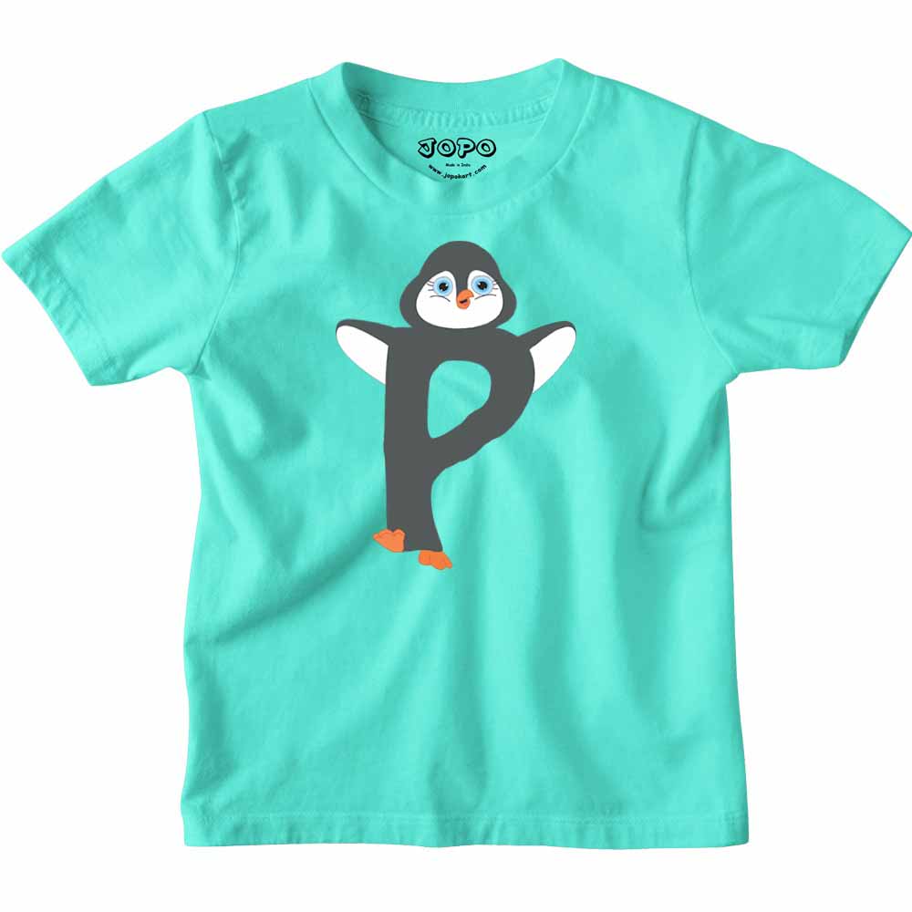 Kid's Alphabet P penguin Design Multicolor T-shirt/Romper